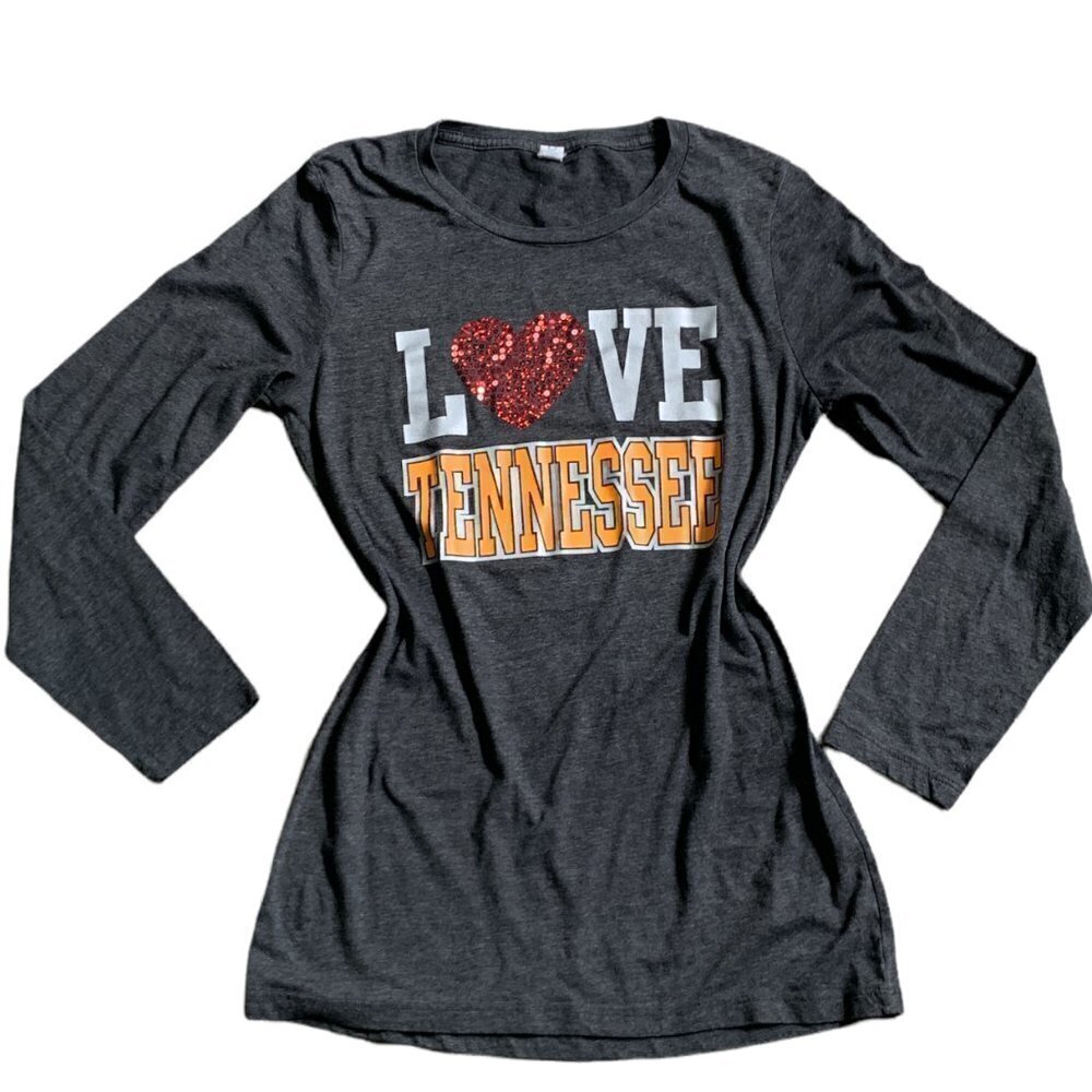 Boxercraft Love Tennessee Graphic Tee Sequined Long Sleeve L Gray 52Q